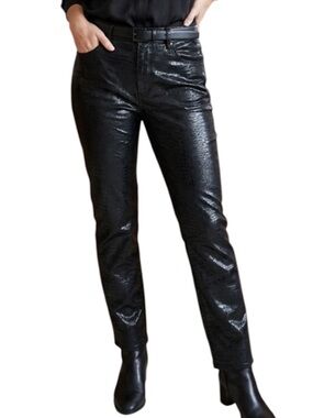 FRAME Le Sylvie Slender Straight Leg Jeans Black Croc High Rise Size 33
ZZ